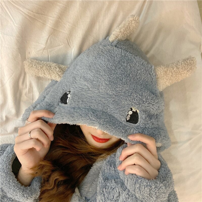 Kawaii Pastel Dragon Plush Hoodie Blanket