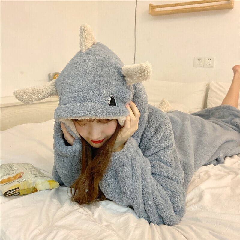 Kawaii Pastel Dragon Plush Hoodie Blanket